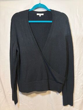 Madewell Black V-Neck Knit Faux Wrap Sweater